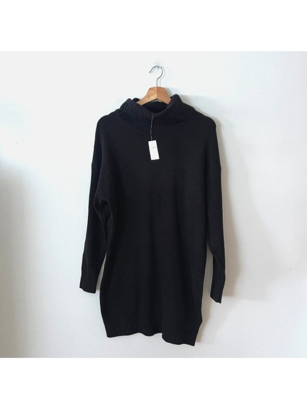NWT GAP Black Cotton Blend Turtleneck Sweater Dress Women's Size Small